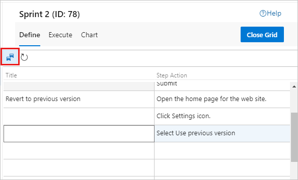 Cuplikan layar memperlihatkan opsi simpan untuk langkah-langkah yang disalin dari Excel ke tampilan Kisi.