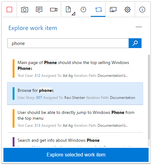 Cuplikan layar memperlihatkan pemilihan item kerja di hasil pencarian.