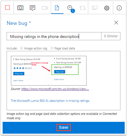 Cuplikan layar memperlihatkan memasukkan judul dan deskripsi ke bug.