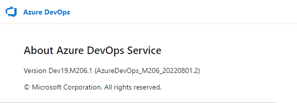 Cuplikan layar halaman Tentang untuk Layanan Azure DevOps.