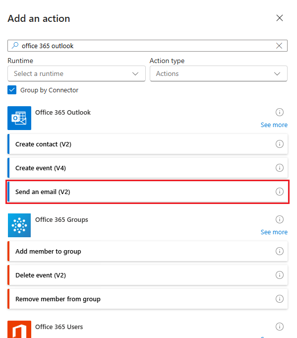 Cuplikan layar memperlihatkan opsi Kirim email V2.
