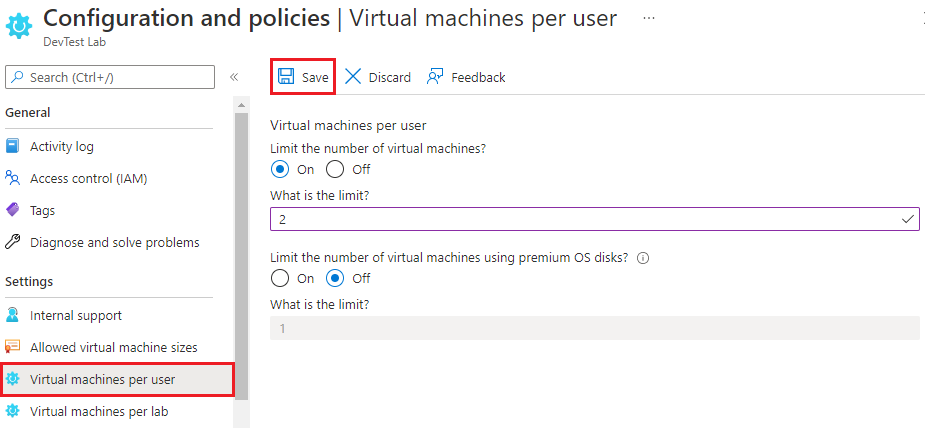 Cuplikan layar memperlihatkan Komputer virtual per pengguna.