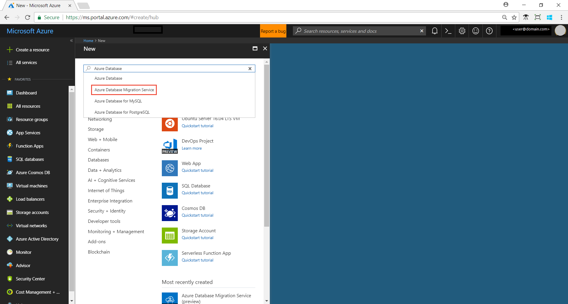 Cuplikan layar yang memperlihatkan Azure Marketplace.