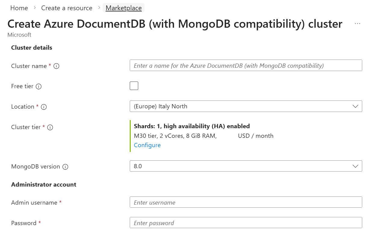 Cuplikan layar memperlihatkan parameter kluster.