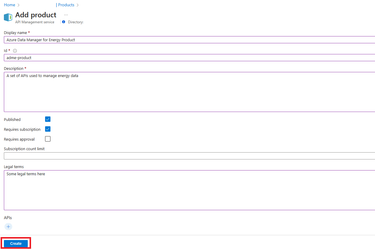 Cuplikan layar halaman Tambahkan produk pada instans API Management.