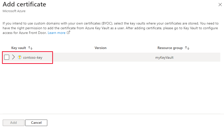Cuplikan layar yang memperlihatkan panel Tambahkan sertifikat.