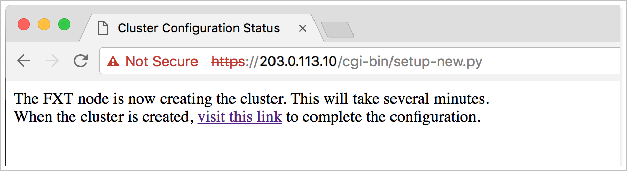 pesan status konfigurasi kluster di browser: 