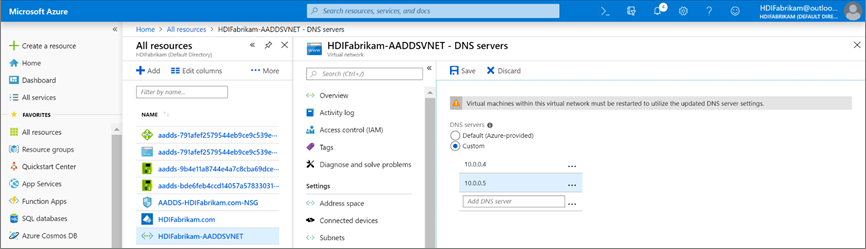 Save custom DNS settings for a virtual network