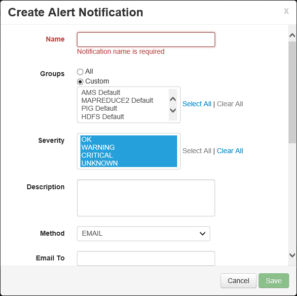 Apache Ambari create alert notification.