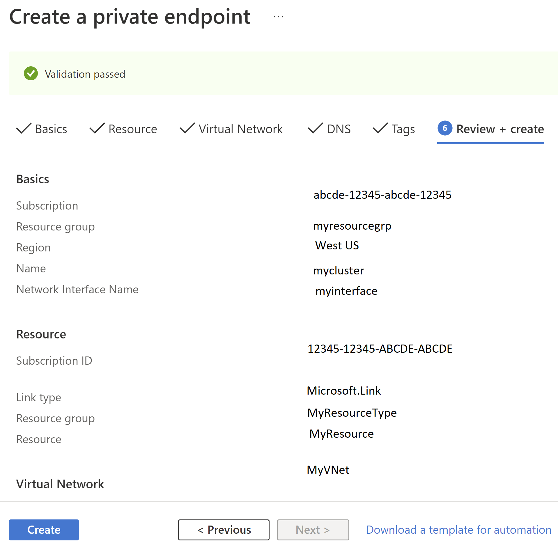 Diagram tab ulasan Private Link.