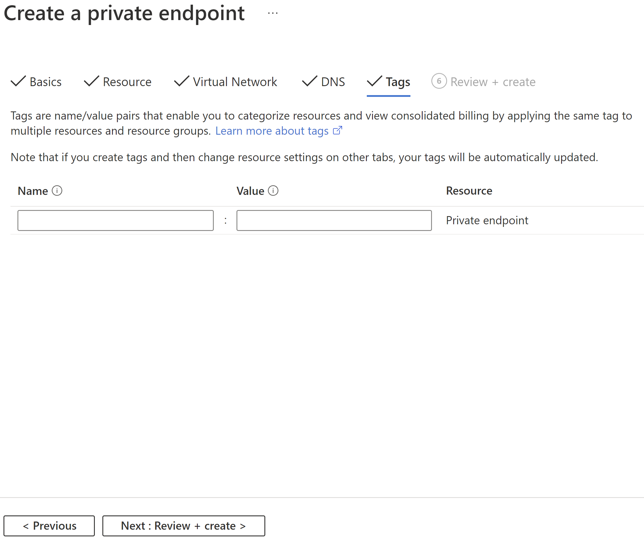 Diagram tab tag Private Link.