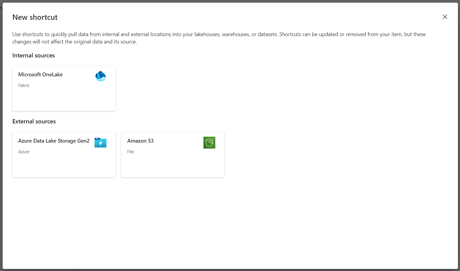 Cuplikan layar yang memperlihatkan tampilan Pintasan baru dengan petak Peta Azure Data Lake Storage Gen2.