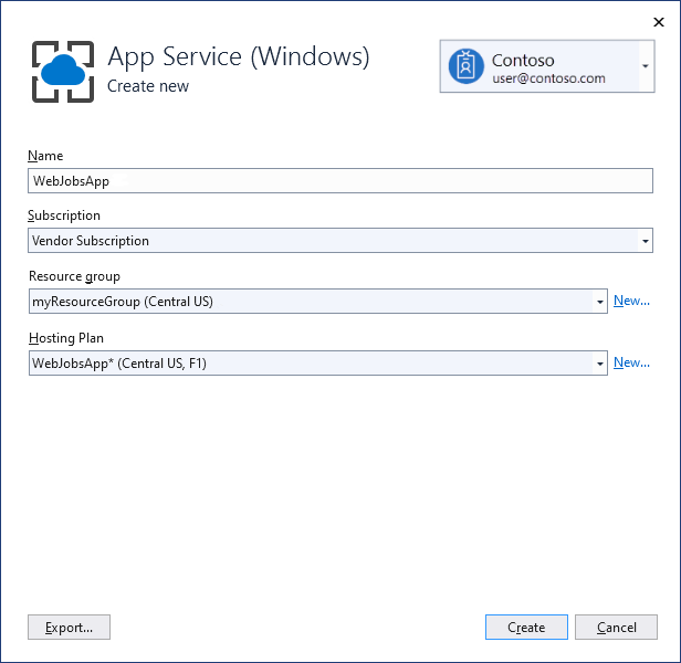 Membuat kotak dialog Azure App Service