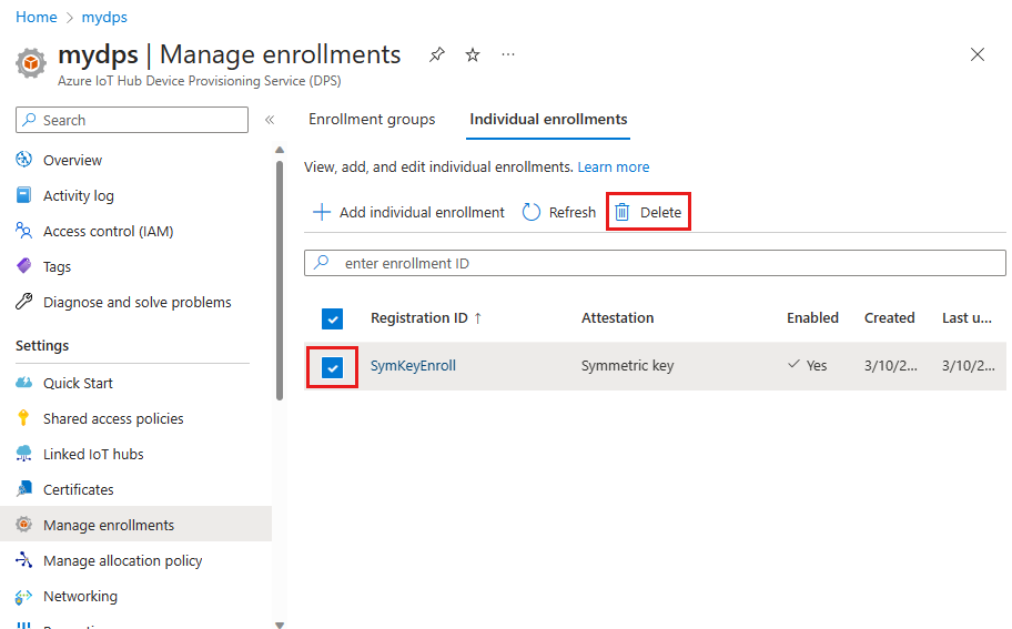 Cuplikan layar yang memperlihatkan penghapusan pendaftaran individual di portal.