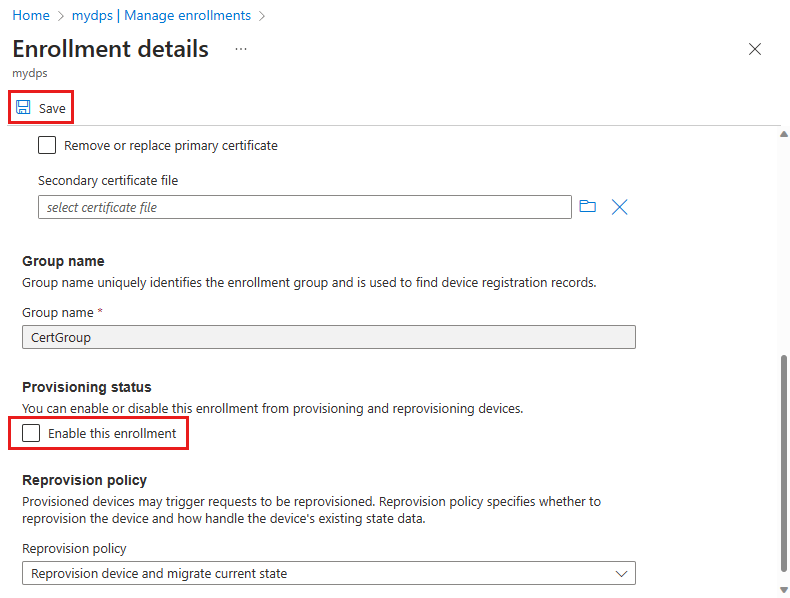 Disable enrollment group entry in the portal