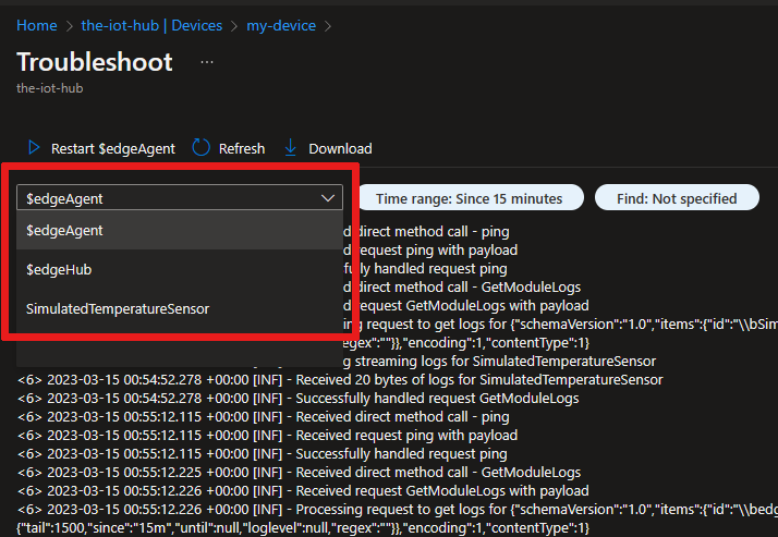 Cuplikan layar memperlihatkan cara memilih modul dari menu dropdown yang ingin Anda periksa.
