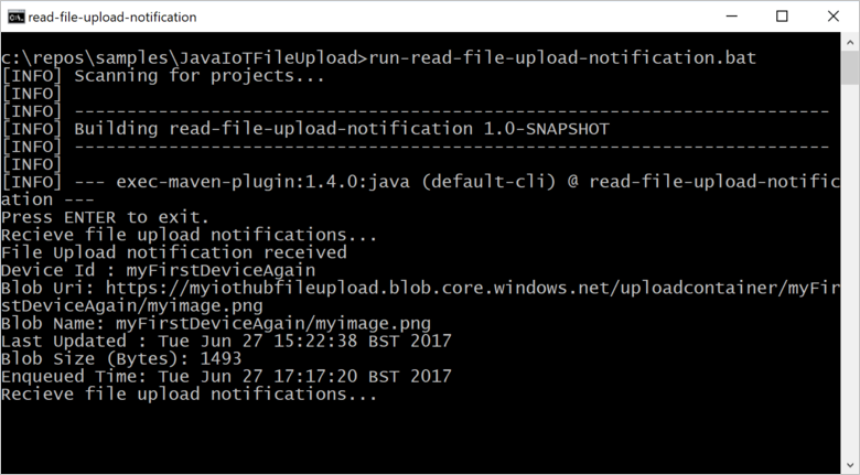 Output dari aplikasi read-file-upload-notification