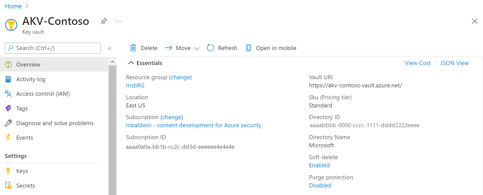 Output setelah pembuatan Key Vault selesai