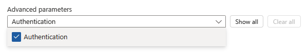 Screenshot shows Consumption workflow with HTTP action and opened Add new parameter list with selected property named Authentication.