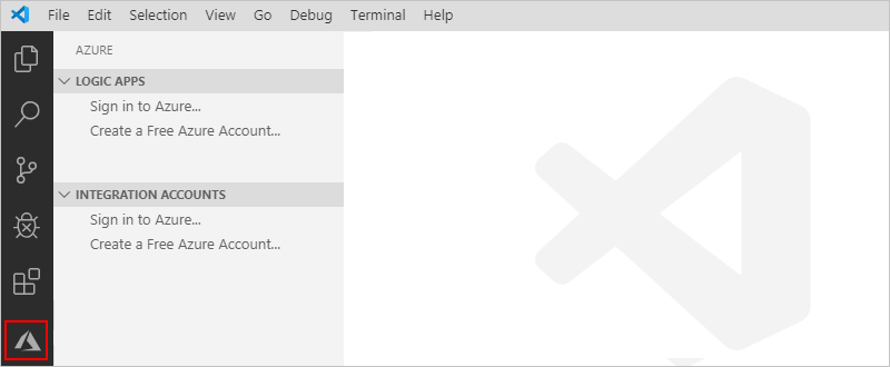 Pilih ikon Azure di toolbar Visual Studio Code