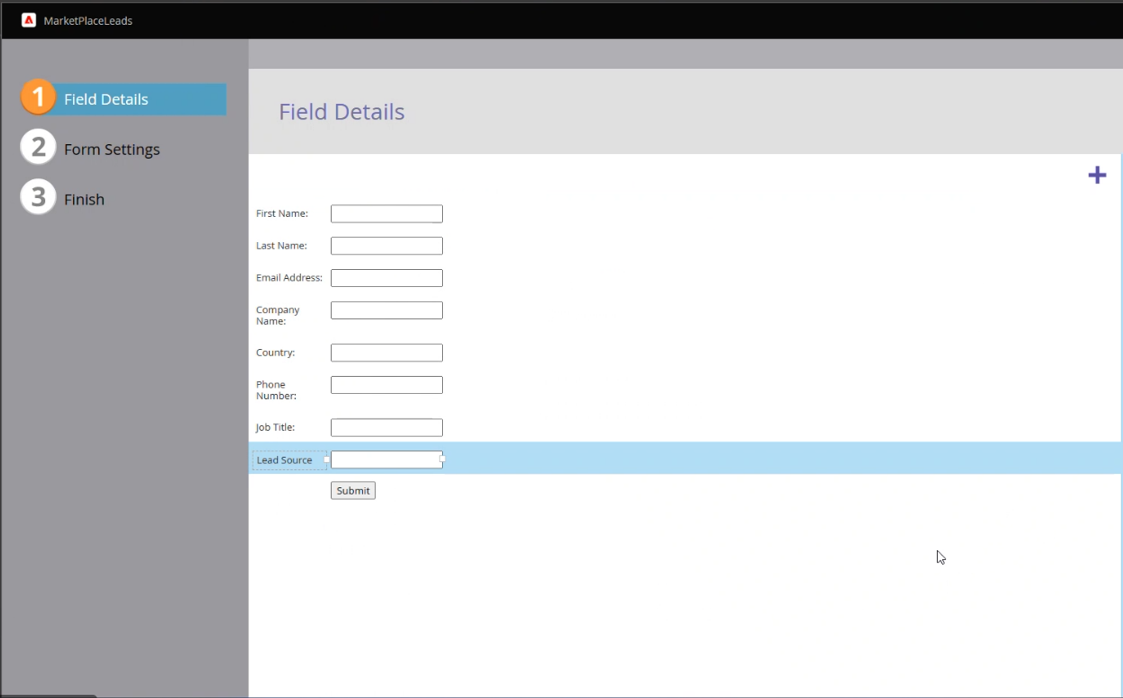 Cuplikan layar memperlihatkan detail formulir baru Marketo.