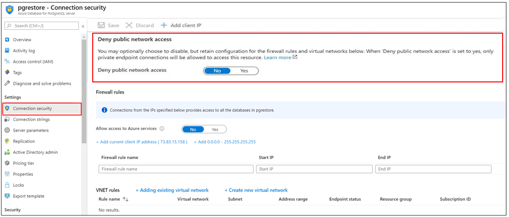 Azure Database for PostgreSQL Server tunggal Tolak akses jaringan