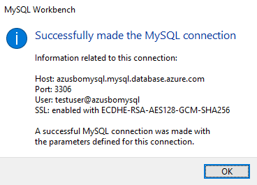 Cuplikan layar dari pesan dalam Workbench MySQL.