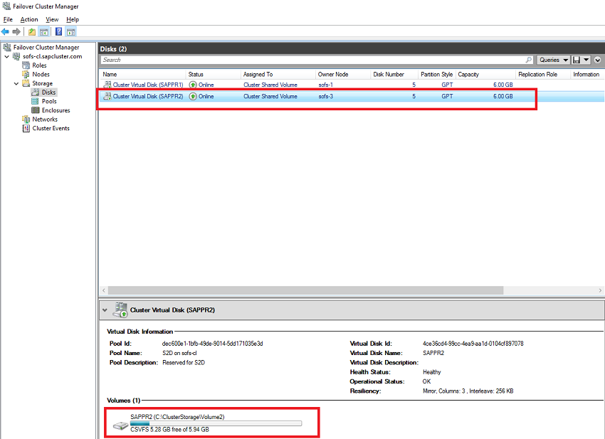 Figure 5: Second Volume2 in Failover Cluster Manager