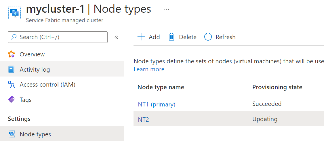Sampel yang menunjukkan pembaruan jenis node