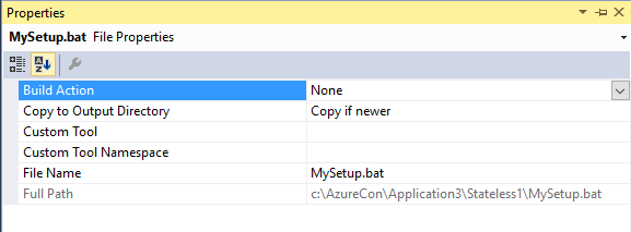 Visual Studio CopyToOutput untuk file batch SetupEntryPoint