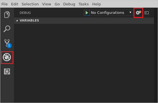 Ikon Debug di Ruang Kerja Visual Studio Code