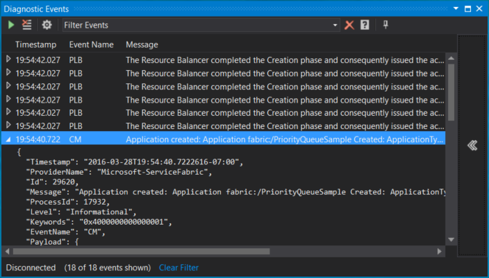 Penampil Peristiwa Visual Studio Diagnostics
