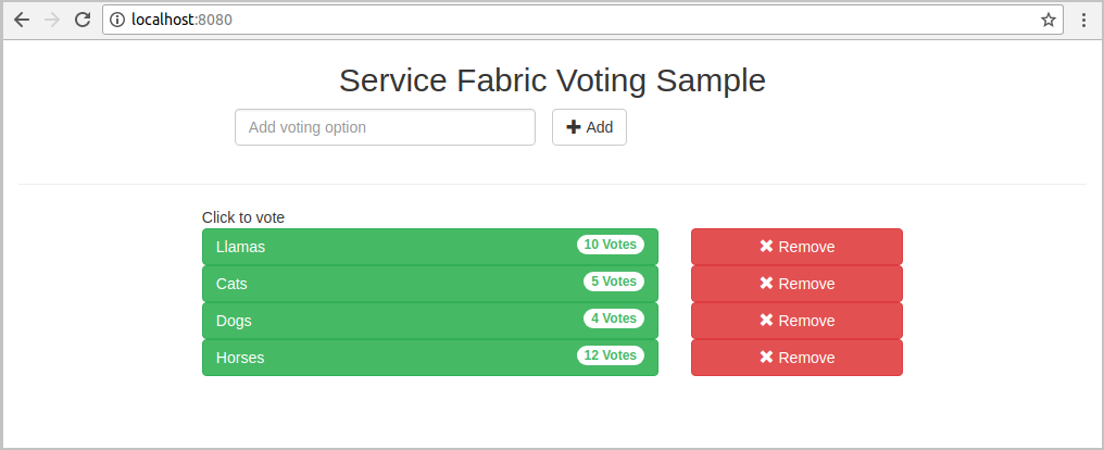 Sampel voting Azure Service Fabric