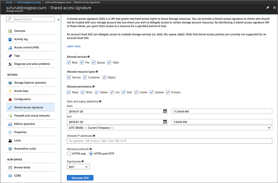 Generate SAS for Storage