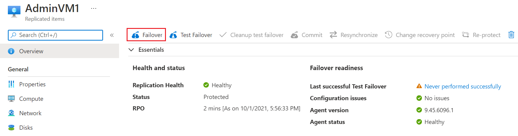 Tombol Failover untuk item yang direplikasi
