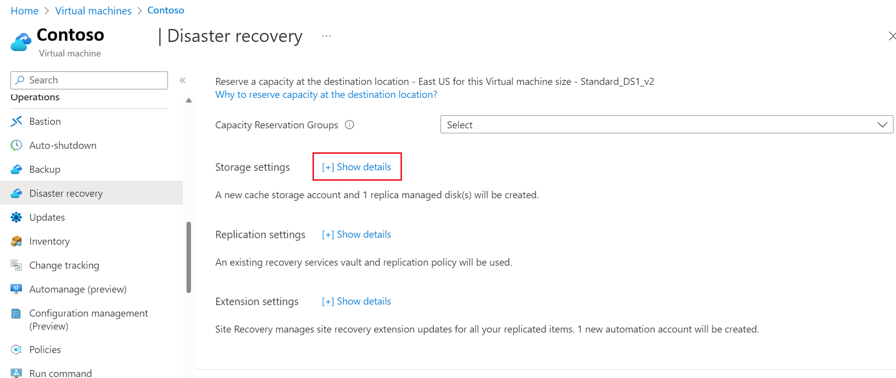 Cuplikan layar menunjukkan detail Penyimpanan.