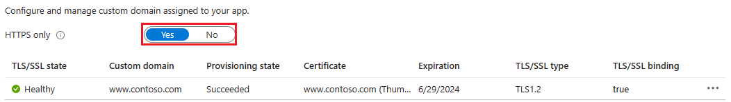 Cuplikan layar pengikatan SSL dengan opsi Https Only disorot.