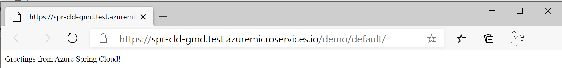 Cuplikan layar yang memperlihatkan URL aplikasi default.
