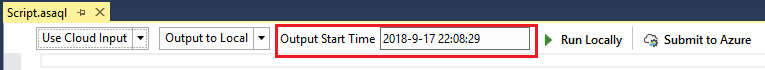 Waktu mulai data langsung Azure Stream Analytics Visual Studio