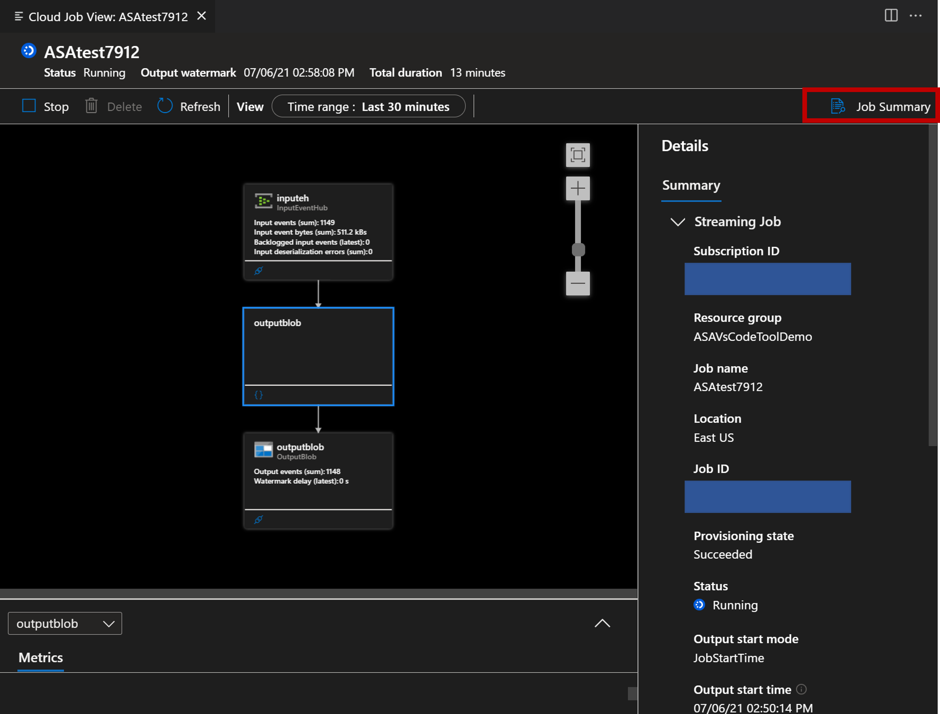 Cuplikan layar ekstensi VSCode yang menampilkan Ringkasan Pekerjaan.