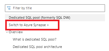 Cuplikan layar dari situs Microsoft Learn Docs memperlihatkan daftar isi Azure Synapse Analytics.
