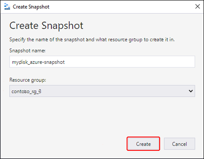 Cuplikan layar kotak dialog Buat Snapshot Azure Storage Explorer.