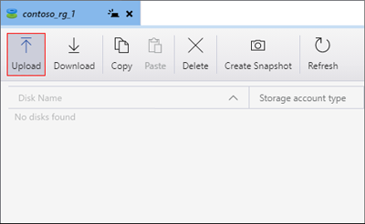 Cuplikan layar Azure Storage Explorer yang menyoroti lokasi tombol Unggah.