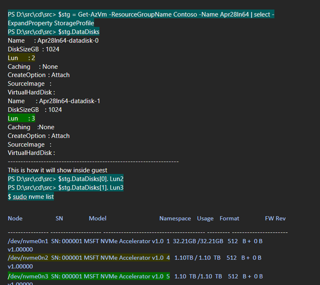 Cuplikan layar contoh respons terhadap perintah Azure PowerShell.