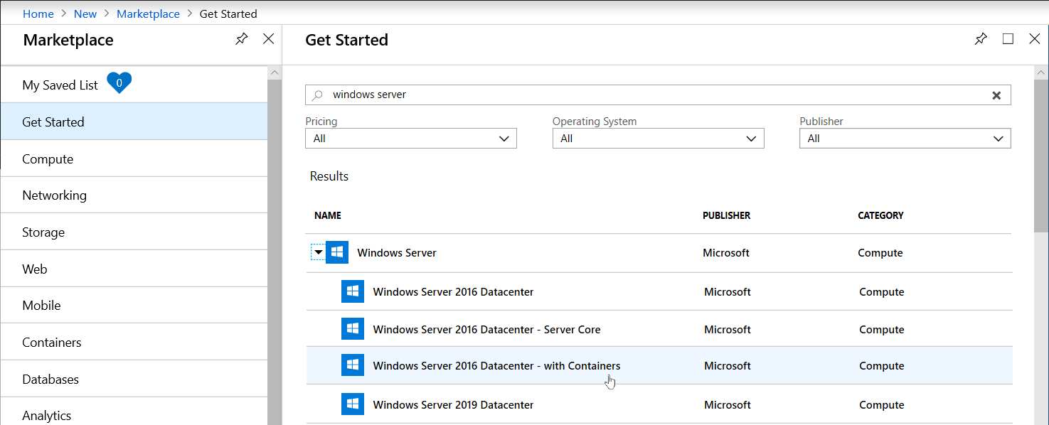 Cuplikan layar hasil pencarian portal Microsoft Azure
