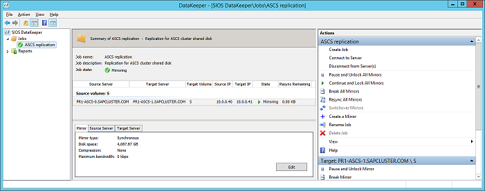 Gambar 44: Pencerminan sinkron DataKeeper untuk disk berbagi SAP ASCS/SCS aktif
