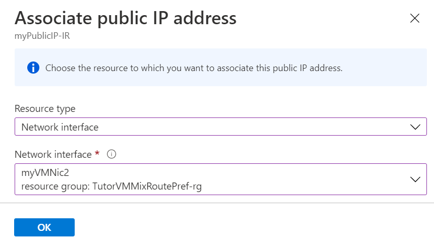Cuplikan layar pemilihan sumber daya untuk dihubungkan ke alamat IP publik.