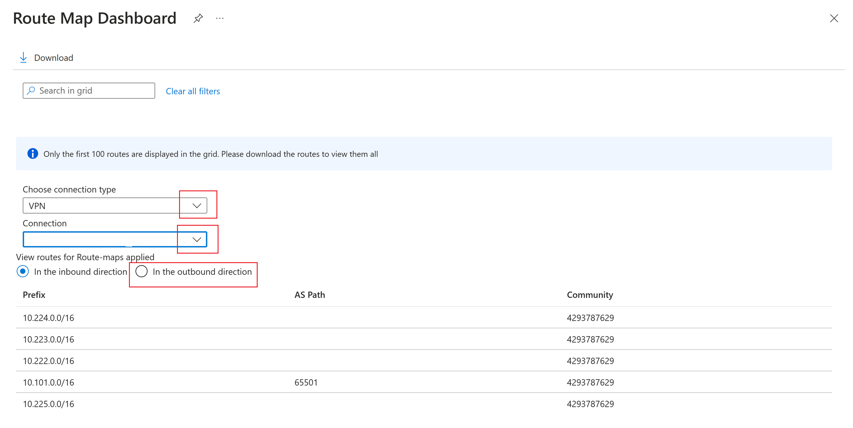 Screenshot shows the example Route Map dashboard page.