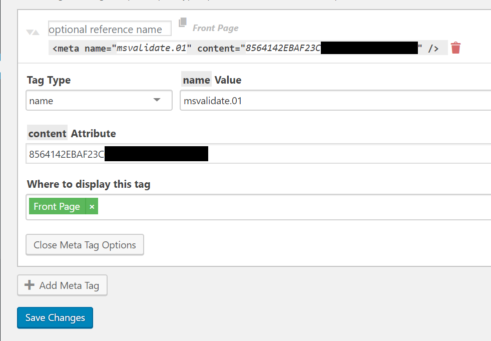 Image of Meta Tag settings
