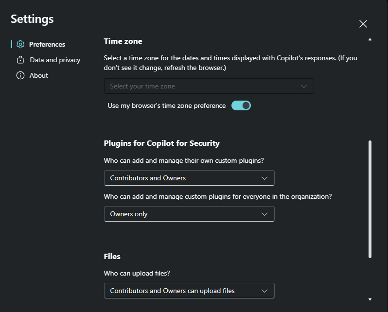 Screenshot showing control options for custom plugins and first party plugins in preview.